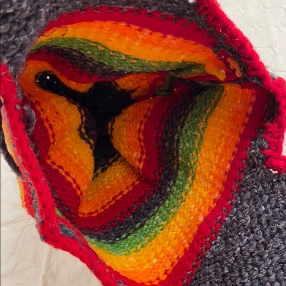 Hand knit rainbow beanie hat